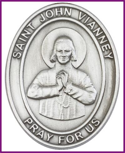 Visor Clip, Silver Oxide Finish, St. John Vianney, 1-5/8", # 45970