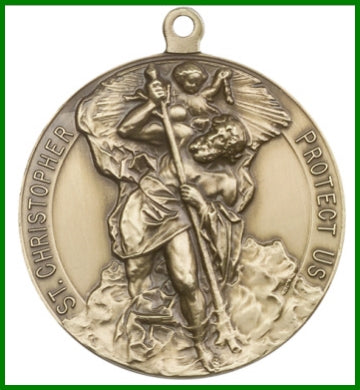 Keychain, Bronze Oxide Finish, St. Christopher, 1-1/2" dia., # 45987