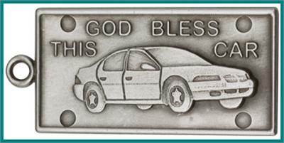 Keychain, Silver Oxide Finish, God Bless This Car, 2-1/8" wide, # 45990