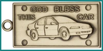 Keychain, Bronze Oxide Finish, God Bless This Car, 2-1/8" wide, # 45991