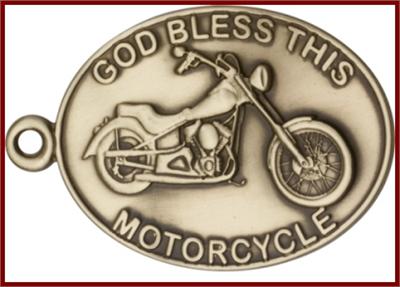 Keychain, Bronze Oxide Finish, God Bless This Motorcycle, 2-1/4" wide, # 45997