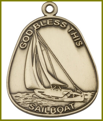 Keychain, Bronze Oxide Finish, God Bless This Sailboat, 1-7/8" tall, # 45999