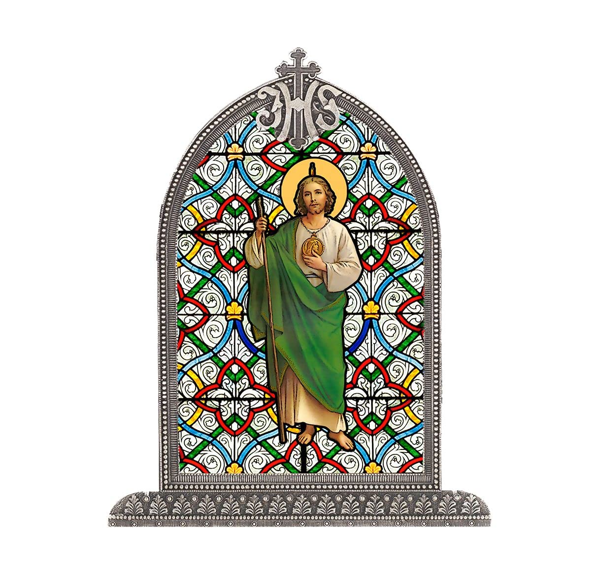 St. Jude Textured Italian Art Glass in Arched Frame, 6.5", # 1403