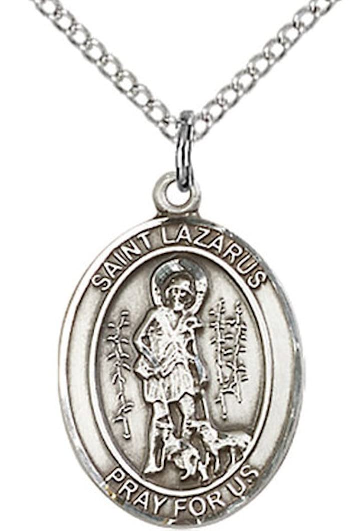St. Lazarus Medal in Fine Pewter, 3/4" tall, Your Choice of Chain # 17123