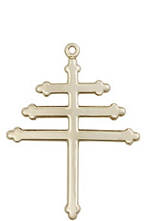 7/8" Tall Solid 14kt Gold Maronite Cross Pendant, Free Chain # 43697