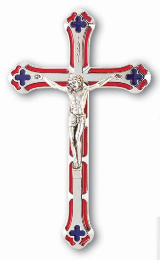 7" Nickel Plate Translucent Red Crucifix, # 46025