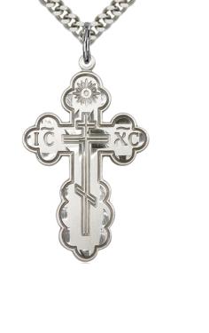 St. Olga Cross, 1-3/8", Sterling Silver, Your Choice of Chain, # 46026