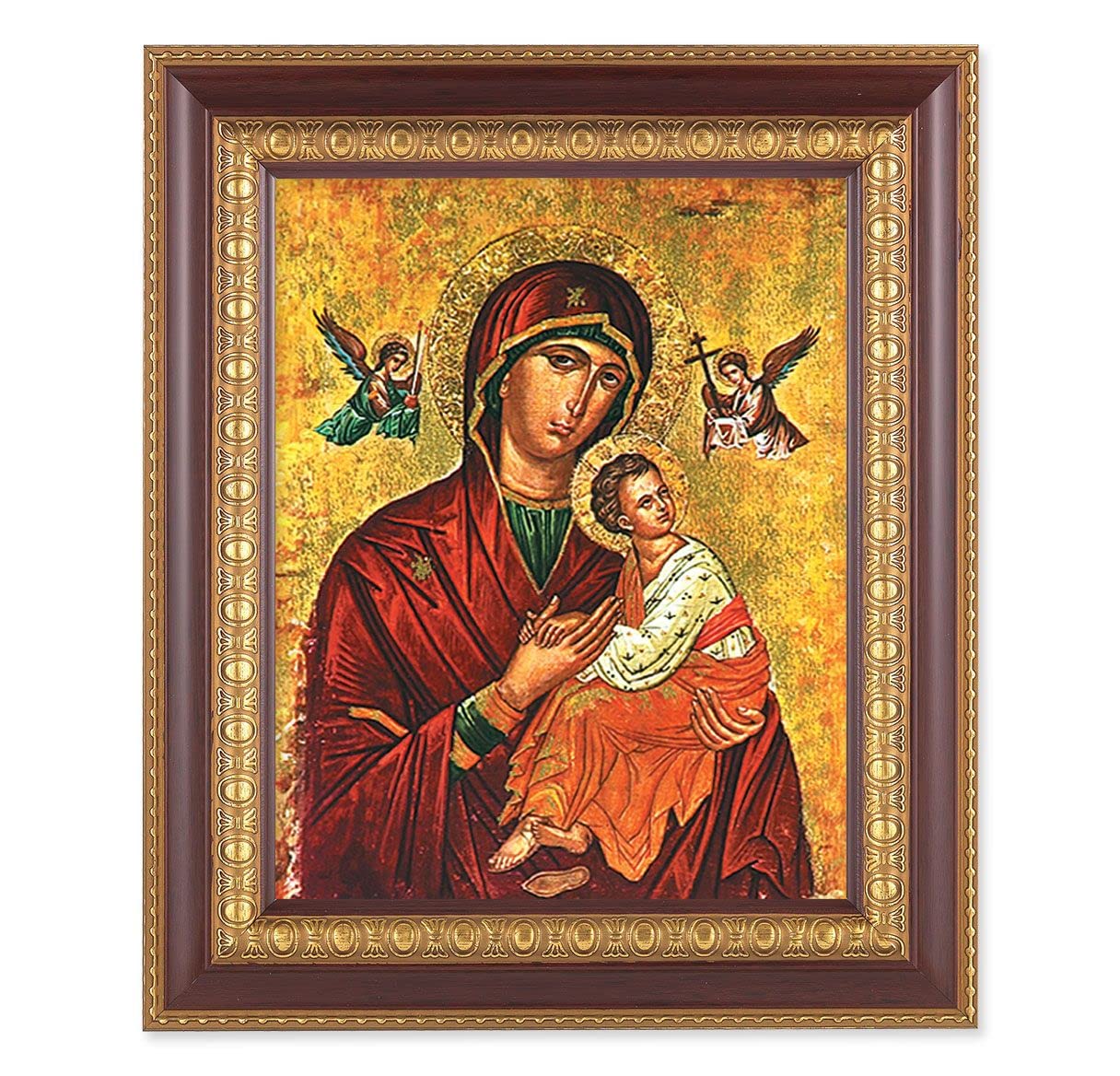 Our Lady of Passion, 11-1/2"x13-1/2, Cherry Finish with Gold Egg & Dart Frame, Italian Print Under Glass # 26027