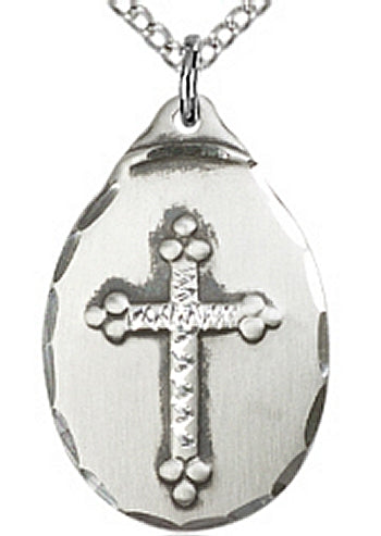 7/8" Sterling Silver Cross Medal,Your Choice of Chain, # 47007