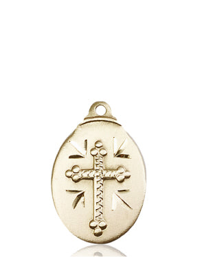 7/8" Solid 18kt Gold Cross Medal, Free Chain, # 47010