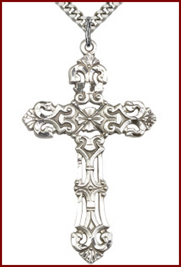 2" Ornate Cross, Sterling Silver, Your Choice of Chain, # 47024