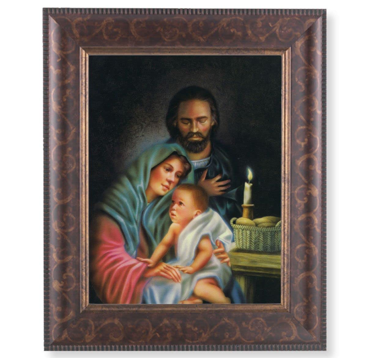 The Holy Family Picture, 11-1/4"x13-1/4, Antique Gold & Espresso Frame, Italian Print Under Glass # 25927
