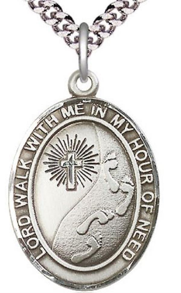 Footprints in the Sand Medal in Fine Pewter, 1", Your Choice of Chain, # 4795