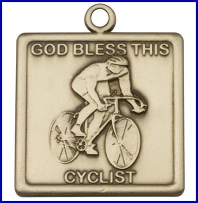 Keychain, Bronze Oxide Finish, God Bless This Cyclist, 1-1/4" wide, # 48006