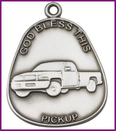 Keychain, Silver Oxide Finish, God Bless This Pickup, 1-7/8" tall, # 48007