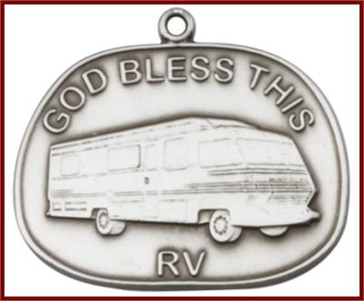 Keychain, Silver Oxide Finish, God Bless This RV, 1-3/8" wide, # 48009