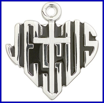Keychain, Silver Plate Finish, "Jesus" Heart, 1-1/8" tall, # 48013