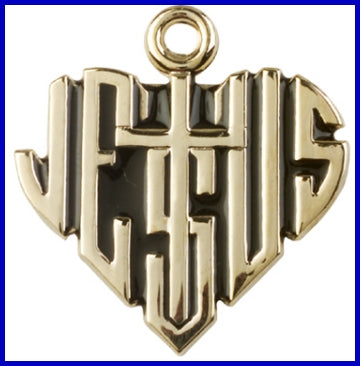 Keychain, Gold Plate Finish, "Jesus" Heart, 1-1/8" tall, # 48014