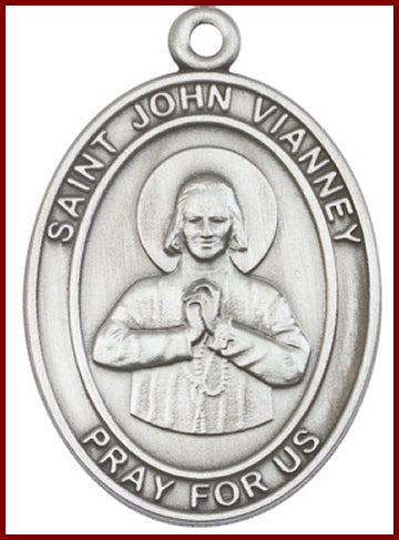 Keychain, Silver Oxide Finish, St. John Vianney, 1-7/8" tall, # 48056