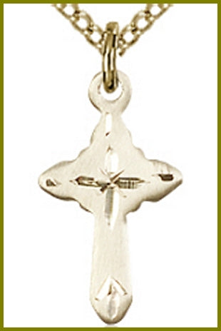 14kt Gold Filled Cross, Engraved, 5/8", Your Choice of Chain, # 48079
