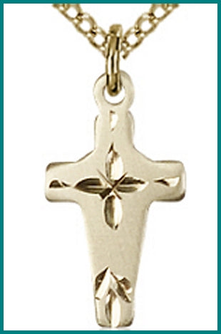 14kt Gold Filled Cross, Engraved, 5/8", Your Choice of Chain, # 48087