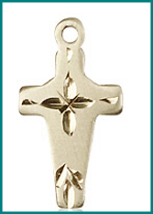 Solid 18kt Gold Cross, Engraved, 5/8", Free Chain, # 48089