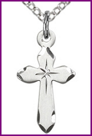 Sterling Silver Cross, Engraved, 5/8", Your Choice of Chain, # 48094