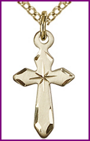 14kt Gold Filled Cross, Engraved, 5/8", Your Choice of Chain, # 48095
