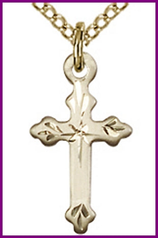 14kt Gold Filled Cross, Engraved, 5/8", Your Choice of Chain, # 48099