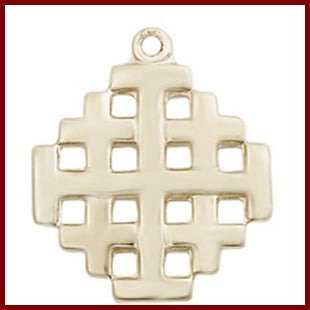 Solid 18kt Gold Jerusalem Cross, 3/4", Free Chain, # 48120