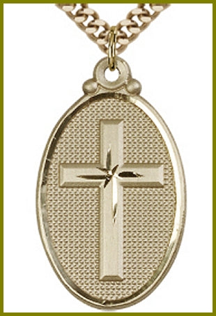 1-1/8" Oval Cross, 14kt Gold Filled, your choice of chain, # 48122