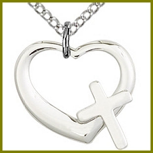 1/2" Heart Cross in Sterling Silver, your choice of chain, # 48125