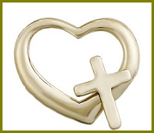Solid 14kt Gold Heart Cross, 1/2", Free Chain, # 48127