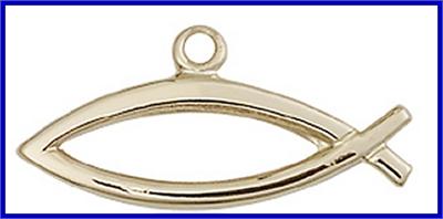 Solid 18kt Gold Fish / Icthus, 3/4" wide, Free Chain, # 48135