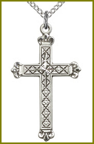 1-1/8" Sterling Silver Cross, your choice of chain, # 48152