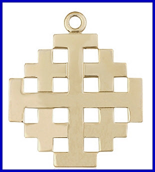 1-3/4" Jerusalem Cross, Solid 14kt Gold, Free Chain, # 48199