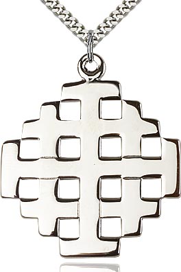 1-3/4" Jerusalem Cross, Sterling Silver, your choice of chain, # 48197