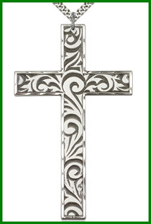 3" Floral Cross, Sterling Silver, your choice of chain, # 48202