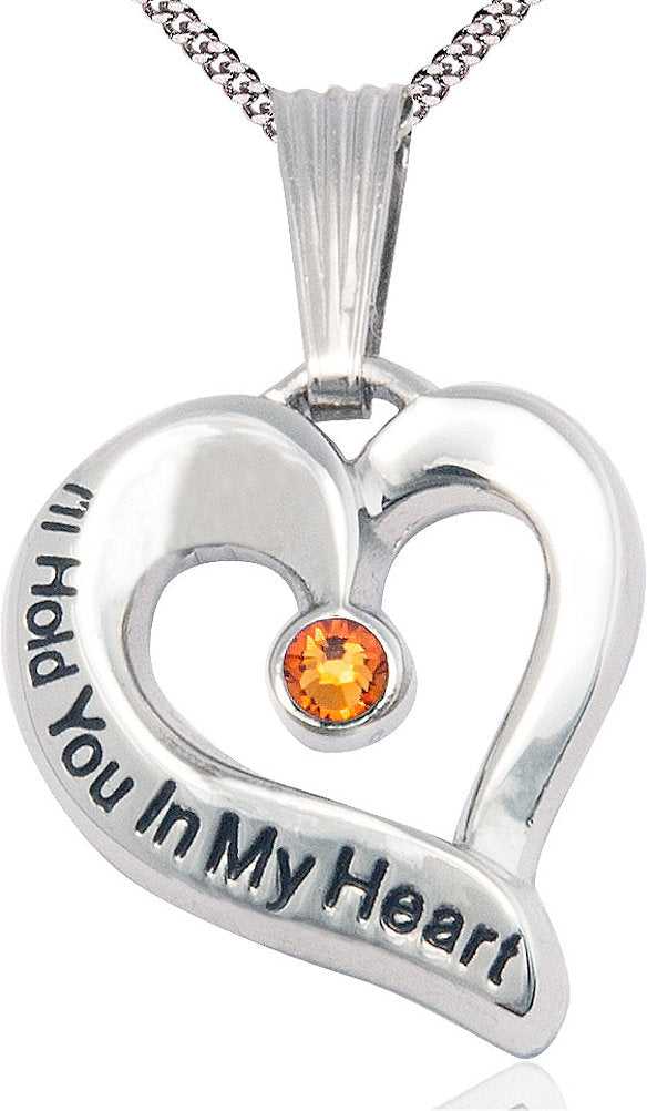 I'll Hold You In My Heart Pewter Medal, 1", 3mm Topaz Birthstone, Your Choice of Chain, # 4828