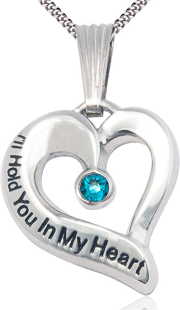 I'll Hold You In My Heart Pewter Medal, 1", 3mm Zircon Birthstone, Your Choice of Chain, # 4829