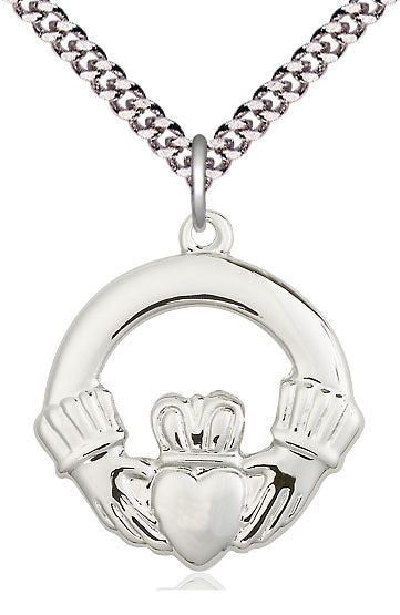 Claddagh Celtic Medal Necklace in Fine Pewter, 15/16", Your Choice of Chain, # 4835