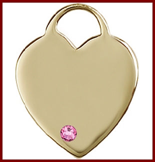 1" Solid 14kt Gold Heart, Your Choice of 3mm Swarovski Birthstone (Rose Displayed), Free Chain, # 48376