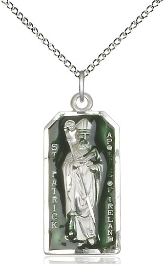 St. Patrick Celtic Medal in Fine Pewter with Green Enamel, 1" Your choice of chain, # 4840