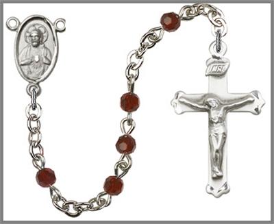 Silver Plate 4mm Swarovski Rosary, Garnet, # 48441