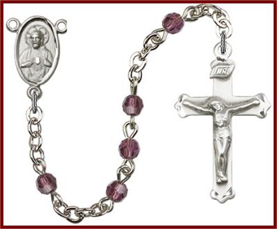 Silver Plate 4mm Swarovski Rosary, Amethyst, # 48449