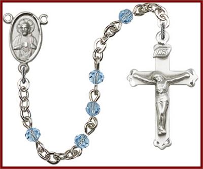 Silver Plate 4mm Swarovski Rosary, Aqua, 48454