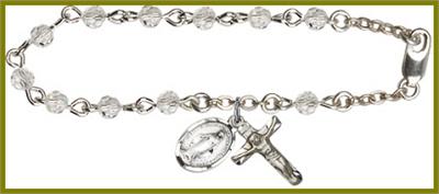 Silver Plate 4mm Swarovski Rosary Bracelet, 6-1/2", Crystal, # 48455