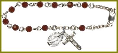 Silver Plate 4mm Swarovski Rosary Bracelet, 6-1/2", Garnet, # 48456