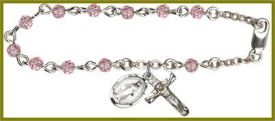 Silver Plate 4mm Swarovski Rosary Bracelet, 6-1/2", Light Rose, # 48459