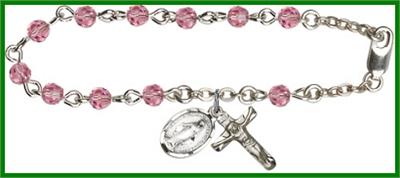 Silver Plate 4mm Swarovski Rosary Bracelet, 6-1/2", Rose, # 48463